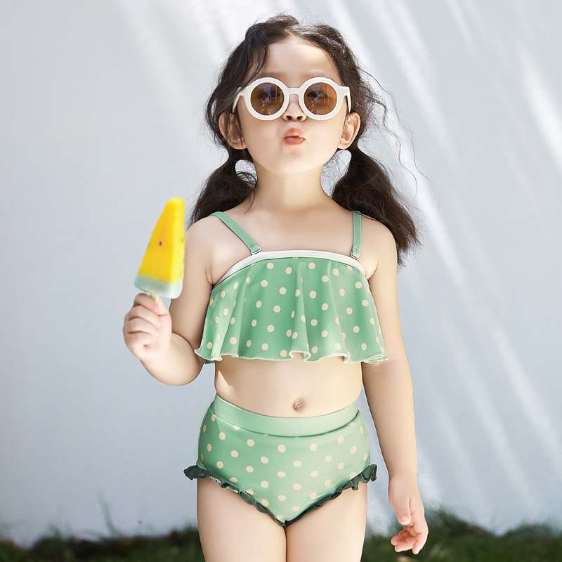爱多尔儿童泳衣分体夏季游泳衣小童可爱荷叶边宝宝裙式泳装套装