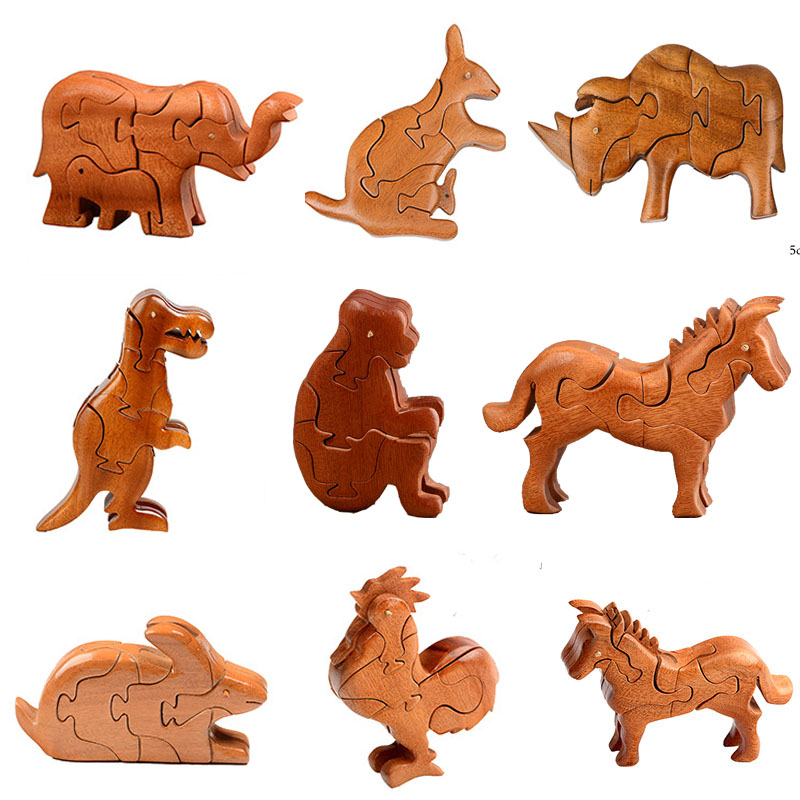 木制榫卯结构积木拼图动物模型拼装摆件十二生肖玩具老人益智大象