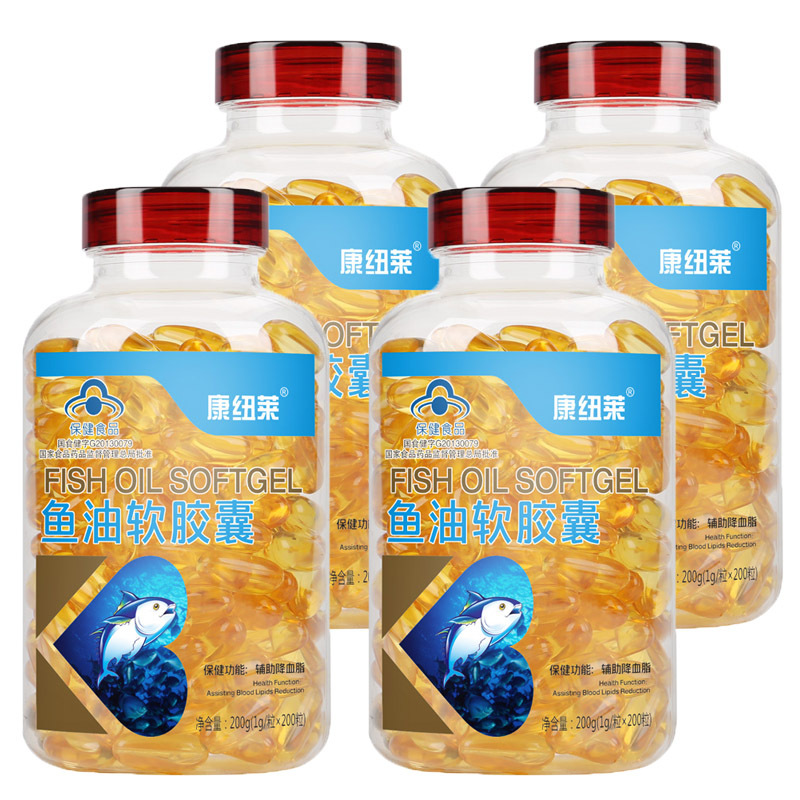 鱼油软胶囊4瓶共800粒 康纽莱成人中老年人保健品 可搭深海鱼肝油