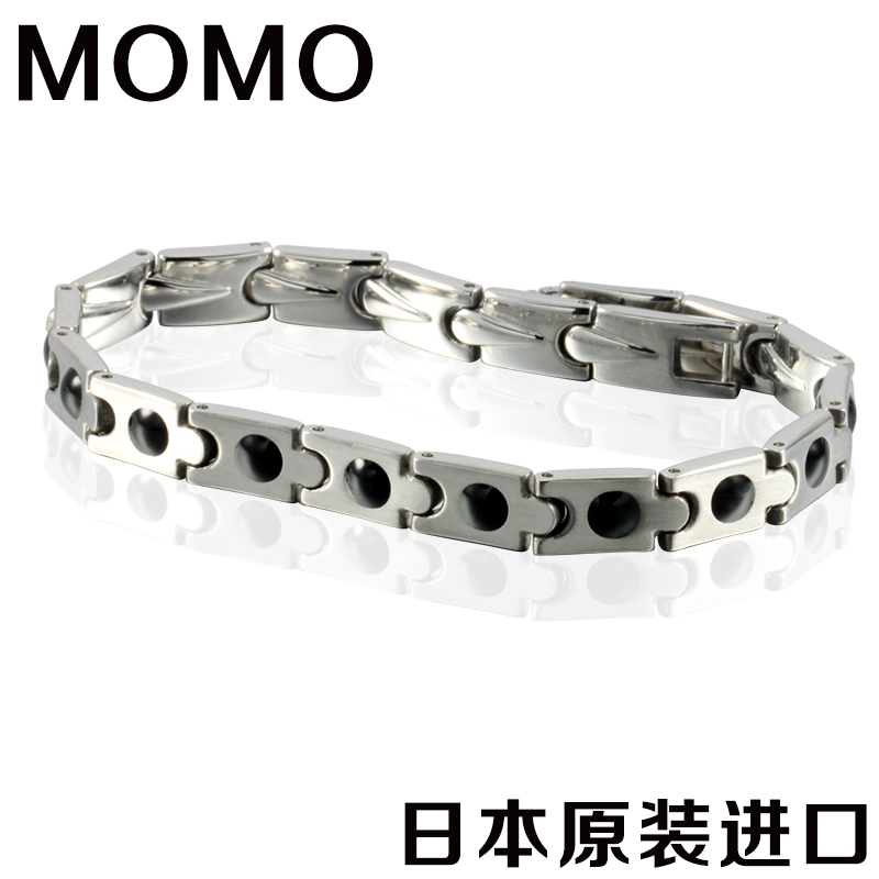 日本MOMO钛钢锗磁时尚日韩版抗疲劳防辐射手环首饰品潮男女款纯锗