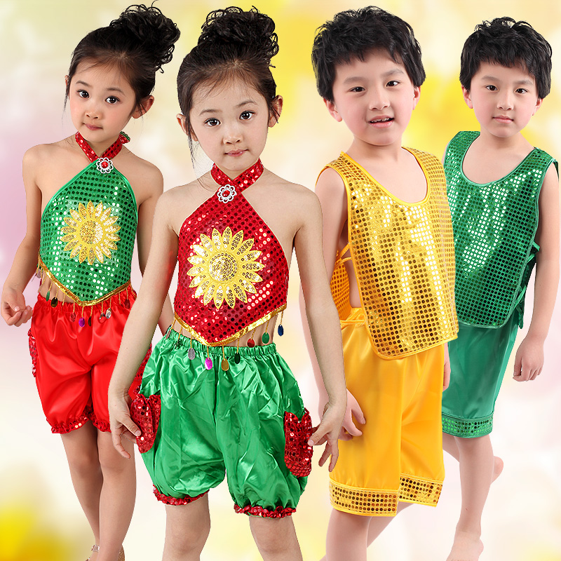 六一儿童演出服装幼儿园女童腰鼓舞蹈男童喜庆中国风肚兜表演服