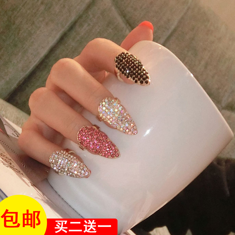 韩版时尚个性水晶指甲盖戒指女韩国潮人美甲套装指环关节戒配饰品