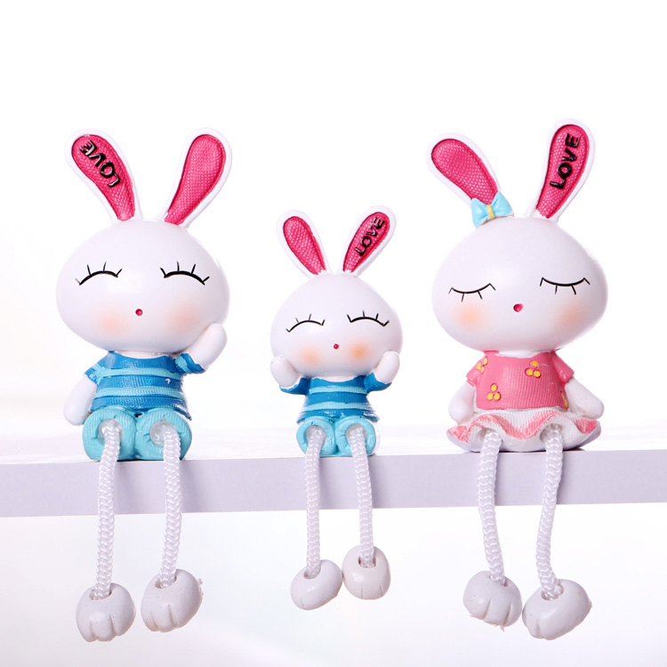 现代儿童房间玩具动物兔子小装饰品摆件创意个性一家三口吊脚娃娃