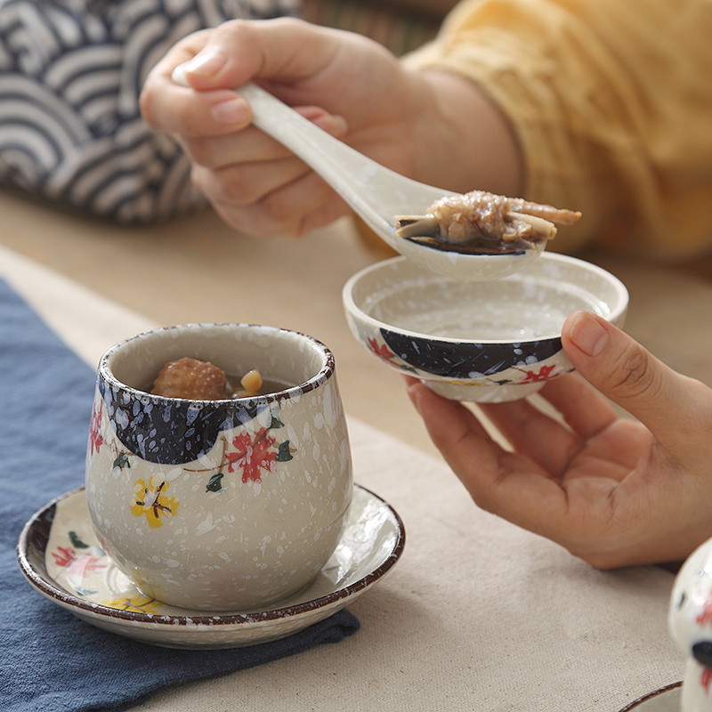日式釉下彩餐具药膳补品炖盅甜品盅隔水炖蒸燕窝带盖蒸蛋煲汤陶瓷