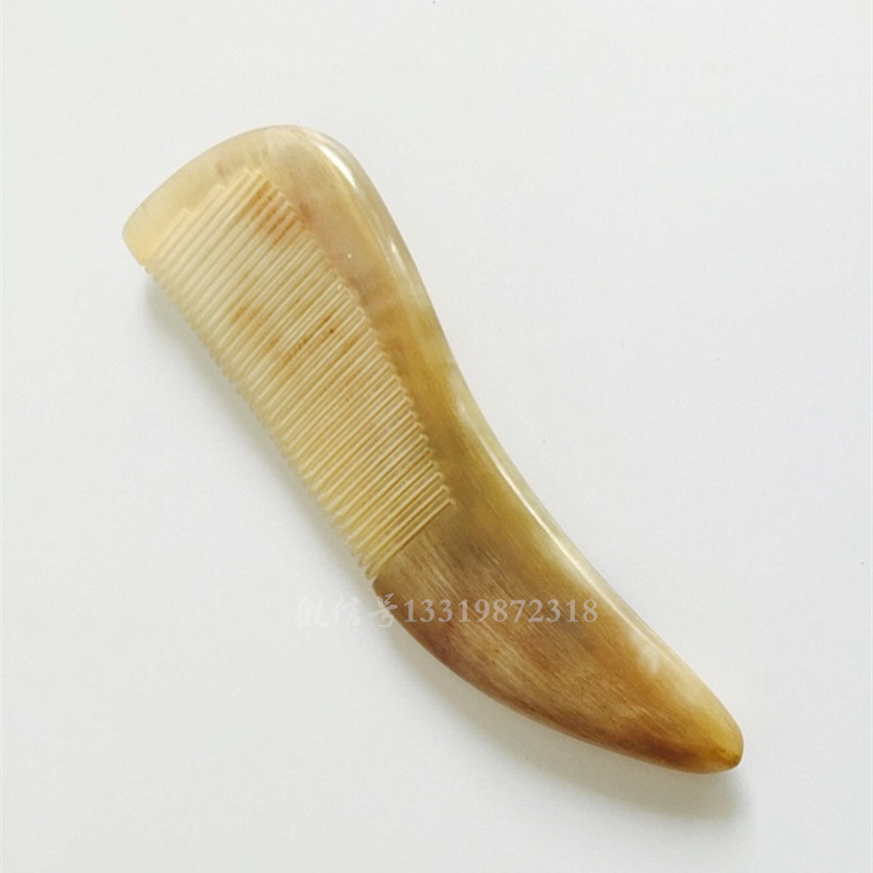 新疆自然柄黄牛角梳19厘米按摩滋养纯手工细齿正品天然保健梳包邮